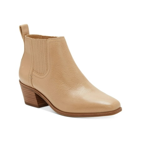 

LUCKY BRAND Womens Beige Stretch Padded Square Toe Stacked Heel Leather Booties 9.5