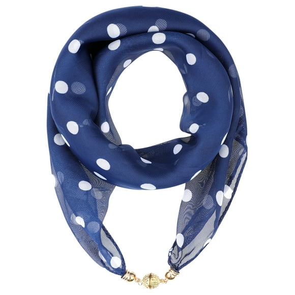 INSPIRAR CHIC Bufanda Cuadrada de Chifón con Lunares de los Años 50 para el Día de la Madre, Bufanda Retro Ligera y Suave con Hebilla Magnética 25.6x25.6" Azul Marino