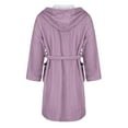 thumbnail image 3 of Women's Plush Fleece Hooded Bathrobe, Long Length Belted Robe, Soft Cozy Loungewear, Spa Style Open Front Gown, Comfortable Warm Pockets Robe Pink L, 3 of 4