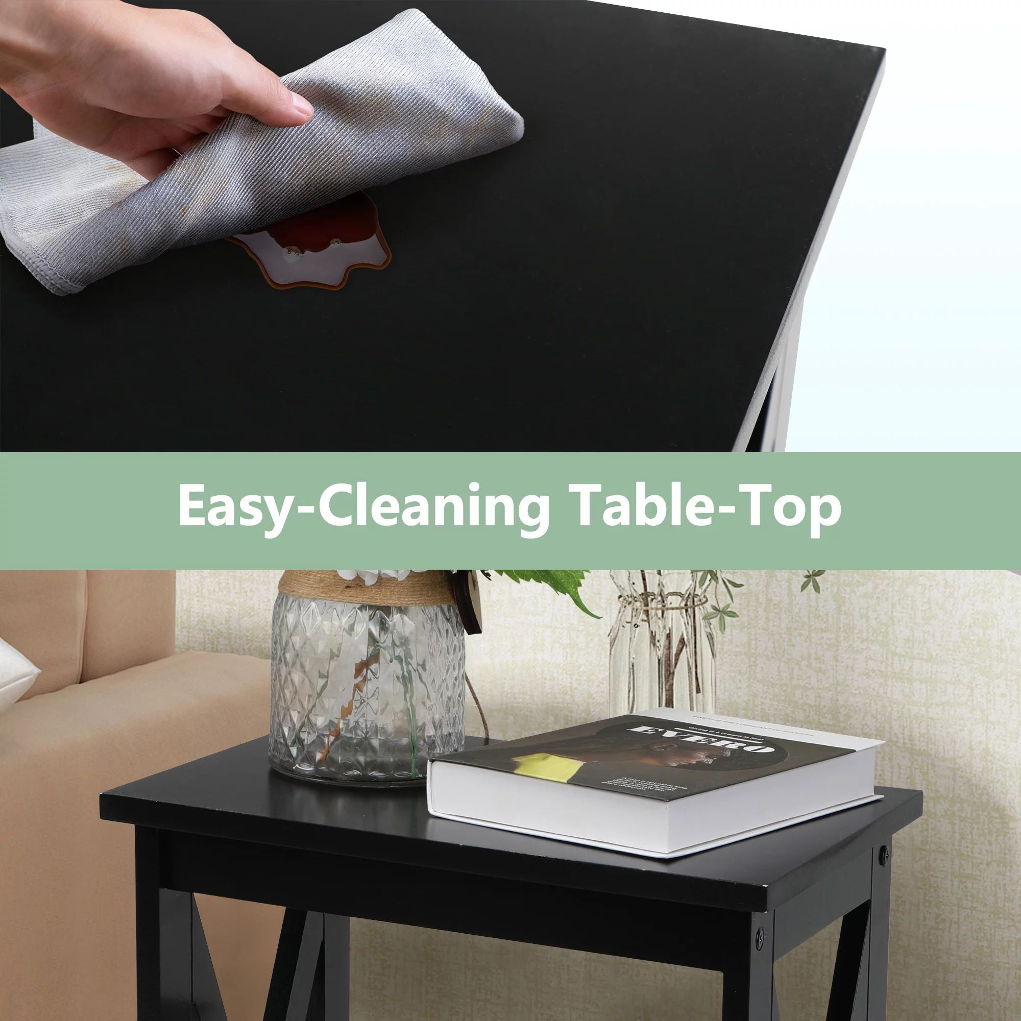 VECELO Set of 2 Nightstand with 3-Tier Shelf, Side End Table for Living Room, Bedroom, Black