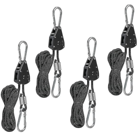 4 Pcs Duty Heavy Rope Ratchet With Hooks, Adjustable Rope Ratchet For Plant Lamp,150lb, Lightweight