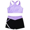 thumbnail image 3 of Sinleey Kids Girls 2 Pieces Dance Outfit Gymnastics Crop Tank Sleeveless Shiny Tops Sport Bra and Lavender 12, 3 of 5