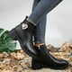 thumbnail image 3 of Botines de mujer Botas de tobillo de tacón grueso con cremallera decorativa y hebilla de cinturón de de imitación de cuero con bloques de colores de estilo británico a la moda para mujer (Black 8.5), 3 of 7