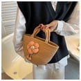 thumbnail image 3 of Xiao Hua Bolso de hombro tejido para mujer, bolso de mano y neceser, elegante bolso de mano tejido para playa, de verano, 28 x 11 x 15 cm (caqui A)., 3 of 4