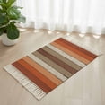 thumbnail image 3 of Burnt Orange Brown Bathroom Rug 2'x3', Farmhouse Vintage Wooden Low Profile Front Entryway Rug with Tassels, Woven Cotton Washable Kitchen Mat Carpet for Foyer Bedroom Back Door Decor, 3 of 9