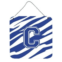 Letter C Initial Tiger Stripe Blue and White Wall or Door Hanging Prints