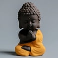 thumbnail image 4 of Escultura decorativa de Tathagata de cerámica de Buda pequeño, adorable regalo oriental hecho a mano Amarillo, 4 of 8