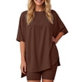 thumbnail image 2 of Short Sets Women 2 Piece Outfits Oversized T-Shirts Pocketed Cotton Shorts Matching Sets Sleepwear For Women, 2 of 8