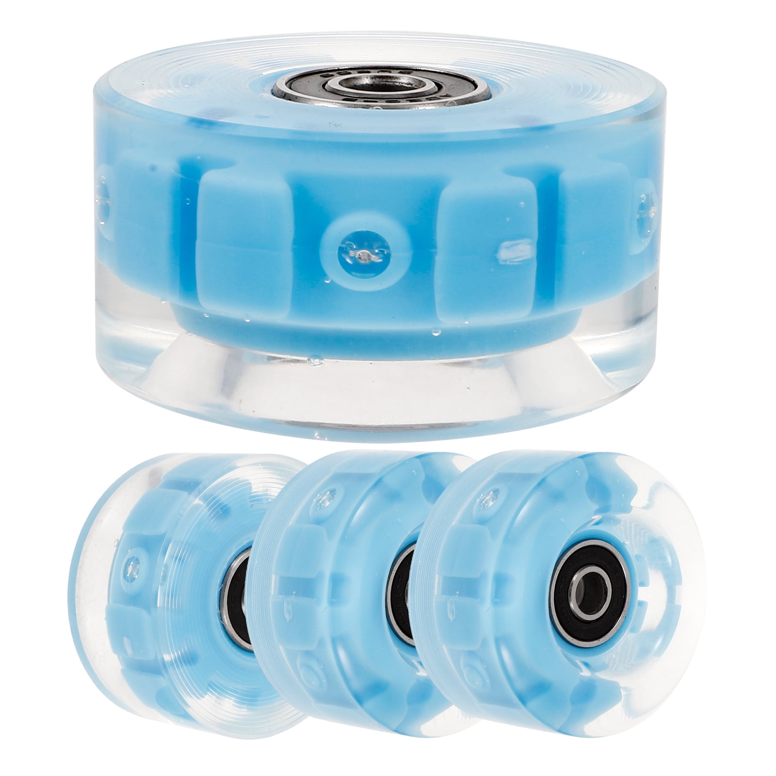 WEUVEB 4Pcs Durable Blue Rubber Flashing Wheels for Ice Skates Stylish and Impact Resistant