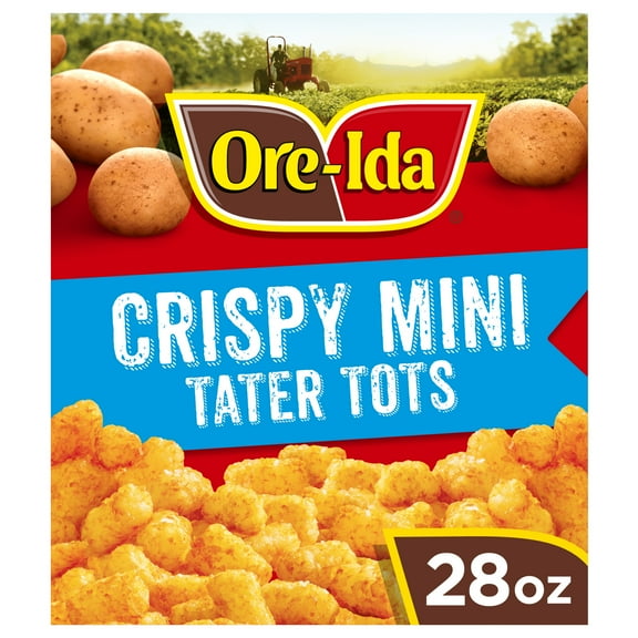 Ore-Ida Crispy Mini Tater Tots Seasoned Shredded Frozen Potatoes, 1 Bag, for Easy Snacks and Dinner Sides, Gluten-Free, 28 oz