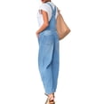 thumbnail image 6 of Women Sleeveless Denim Overall Pants Casual Loose Barrel Leg Jeans Jumpsuit with Pockets, 6 of 7