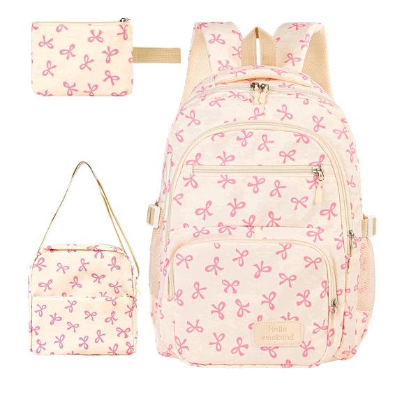 Dakimoe School Backpack Set with Cute Bow, Lightweight Bookbag - Pink, Perfect for Elementary & Middle School  Ages 4-12