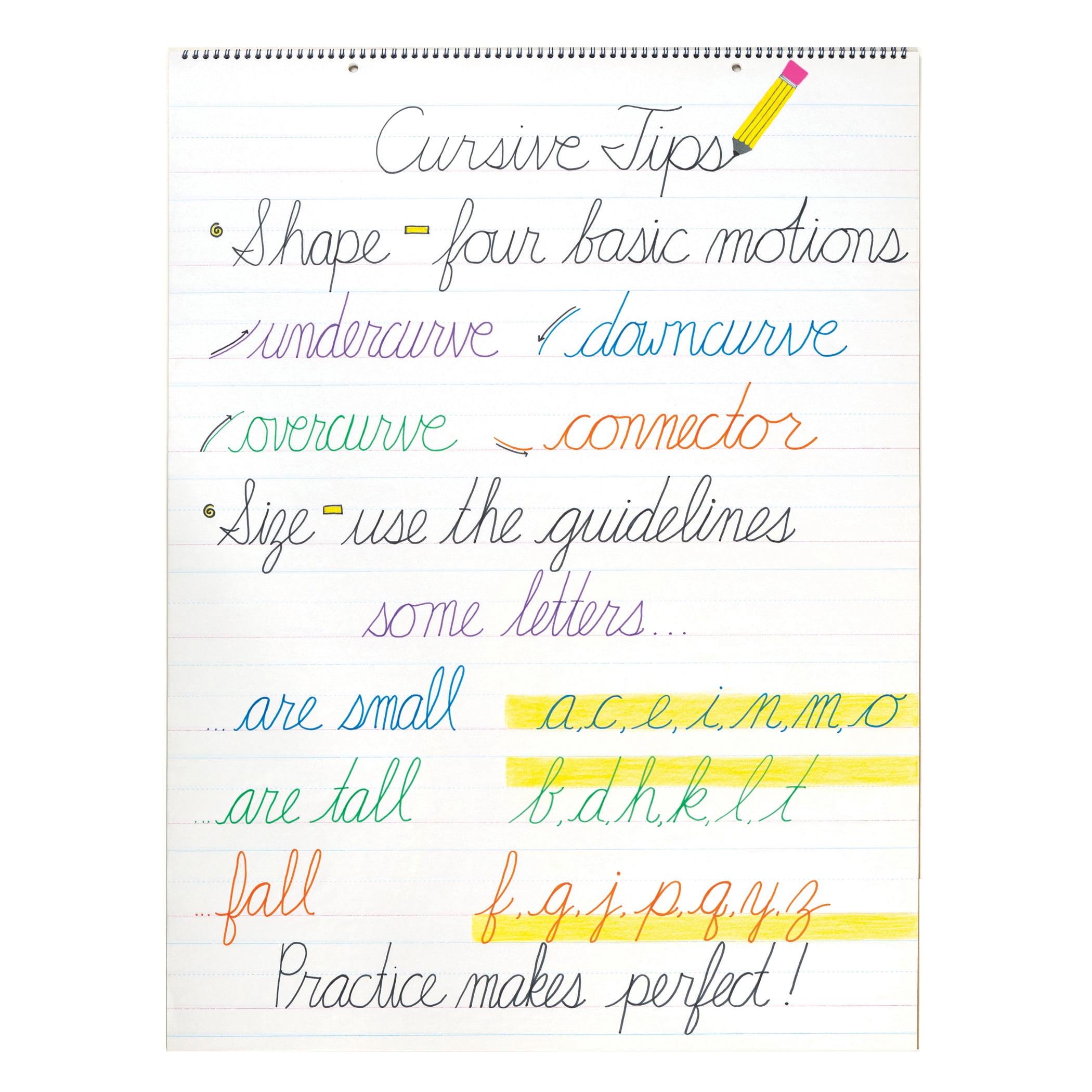 Pacon Chart Tablet D’Nealian Cursive 2 in Ruled Writing Pads, 24 x 32 in, White, 25 Sheets