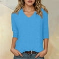 thumbnail image 2 of Razzly Women's V Neck 3/4 Sleeve Casual T Shirt Soft Comfortable Basic Top Stylish Loose Fit Tee For Everyday Wear(Light Blue,M), 2 of 5