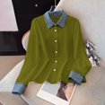 thumbnail image 4 of QASIEATN Womens Oversized Shirts Long Sleeve Mock Turtleneck V Neck Button Down Denim Pullover Shirts, 4 of 9