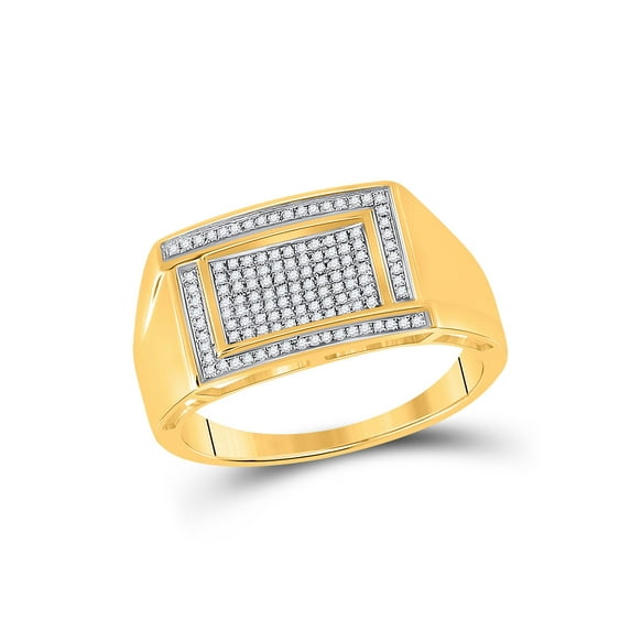 10kt Yellow Gold Mens Round Diamond Rectangle Cluster Ring 1/4 Cttw