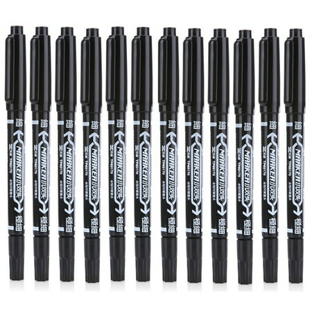 Waterproof Ink Thin Nib+Crude Nib Black New Portable Permanent Mark Painting Small Pen - Black (12