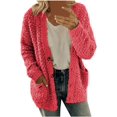 thumbnail image 1 of Solid Color Plush Sweater for Womens Plus Size Coat Pockets Outerwear Buttons Cardigan, 1 of 7