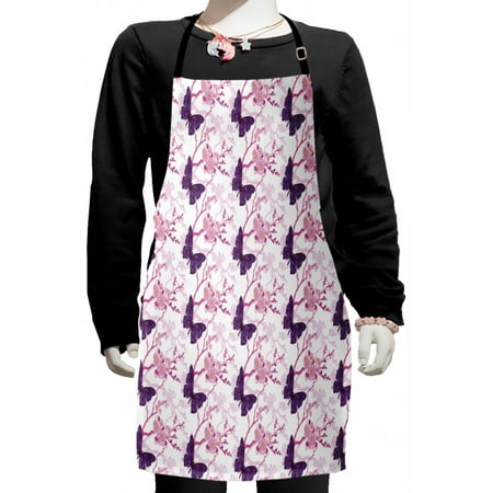 

Floral Kids Apron Delicate Illustration of Flowers and Butterflies Boys Girls Apron Bib with Adjustable Ties for Cooking Baking Painting Purple Pink White by Ambesonne