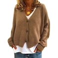 thumbnail image 1 of Chandail Femme Tricoté Décontracté Col en V Cardigan Couleur Unie, 1 of 4