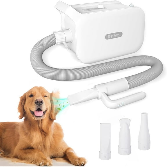 PUPIHOM Pet Hair Dryer, Blower for Grooming with  Airflow & Temperature Control, Smart Pet Dryer with LED Screen, 3 Nozzles, with High Velocity Negative Ion Motor, With Remote Control Handle