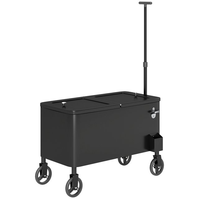 CoSoTower Chariot de Refroidissement Extérieur 80-Qt, Glacière Roulante avec Poignée Réglable, Roues, Ouvre-Bouteille, Drainage, Chariot de Bar Refroidisseur de Boissons pour Fête Barbecue Camping, Noir