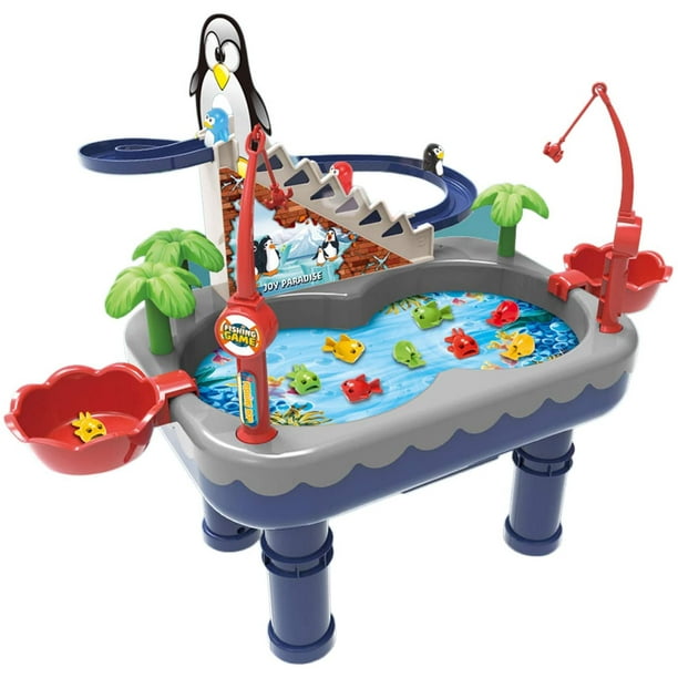 Penguin Slide Fishing-Toy Pool Set, Multi-Play Double Interactive  Competition, Electronic Fishing Table w/Dynamic Music, Bathtub Water Table  Fishing