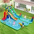 thumbnail image 2 of Gymax Inflatable Water Park w/Climbing Wall Basketball Rim Splash Pool 950W Blower, 2 of 10