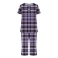 thumbnail image 6 of BiZtdJrK Women's Two Piece Set Casual Pleated Short Sleeve Shirts and Capris Pajamas Sets Trendy Plaid Print Sleepwear Suits with Pockets Lightning Sales Purple XL, 6 of 7