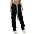 thumbnail image 3 of TRKIYQC Pantalones Cargo Negros para Mujer, Cintura Baja Casual Cordón Suelto Cintura Elástica Pantalones Holgados TRKIYQC moda, 3 of 10