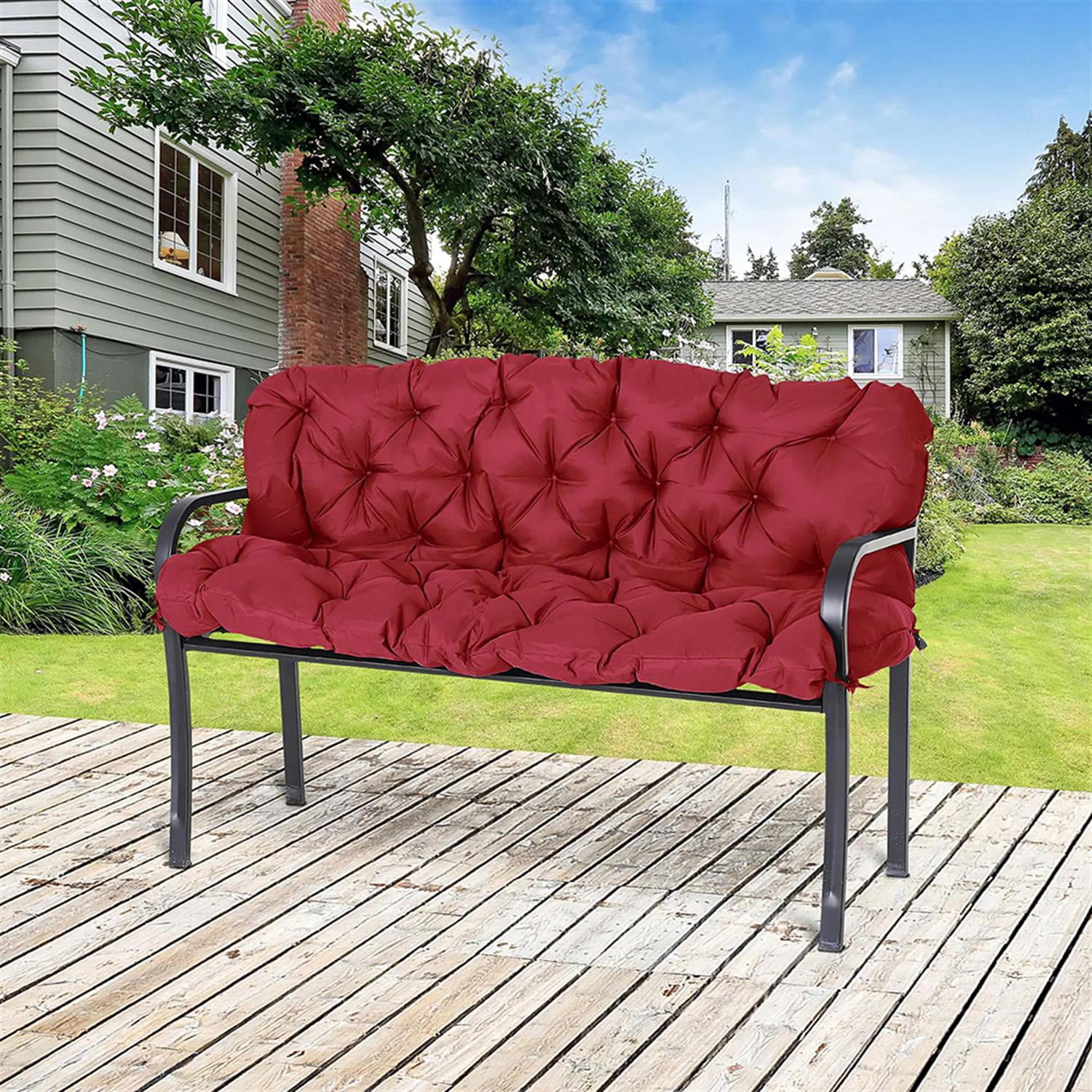 Demi Bonn 59" x 38" Tufted Bench Cushion for Outdoor Furniture, 3-Seater Outdoor Seating Cushions for Swing Chair, Patio Sofa/Couch, Red