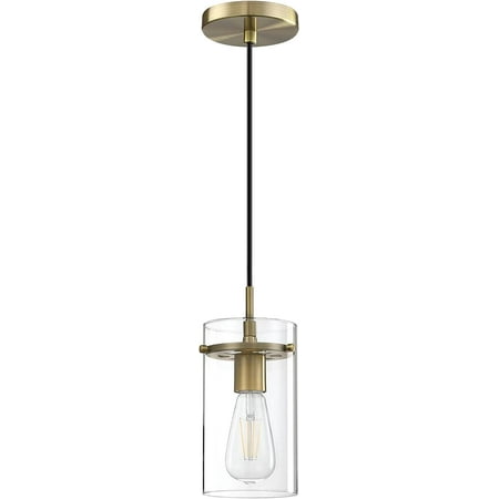 

DTLYH House Industrial Vintage Modern 1 Light Hanging Kitchen Island Gold Rod Pendant Light Brushed Bronze Finish 4 Inch Clear Straight Glass Shade for Dining Room Bedside Dining Room Ove