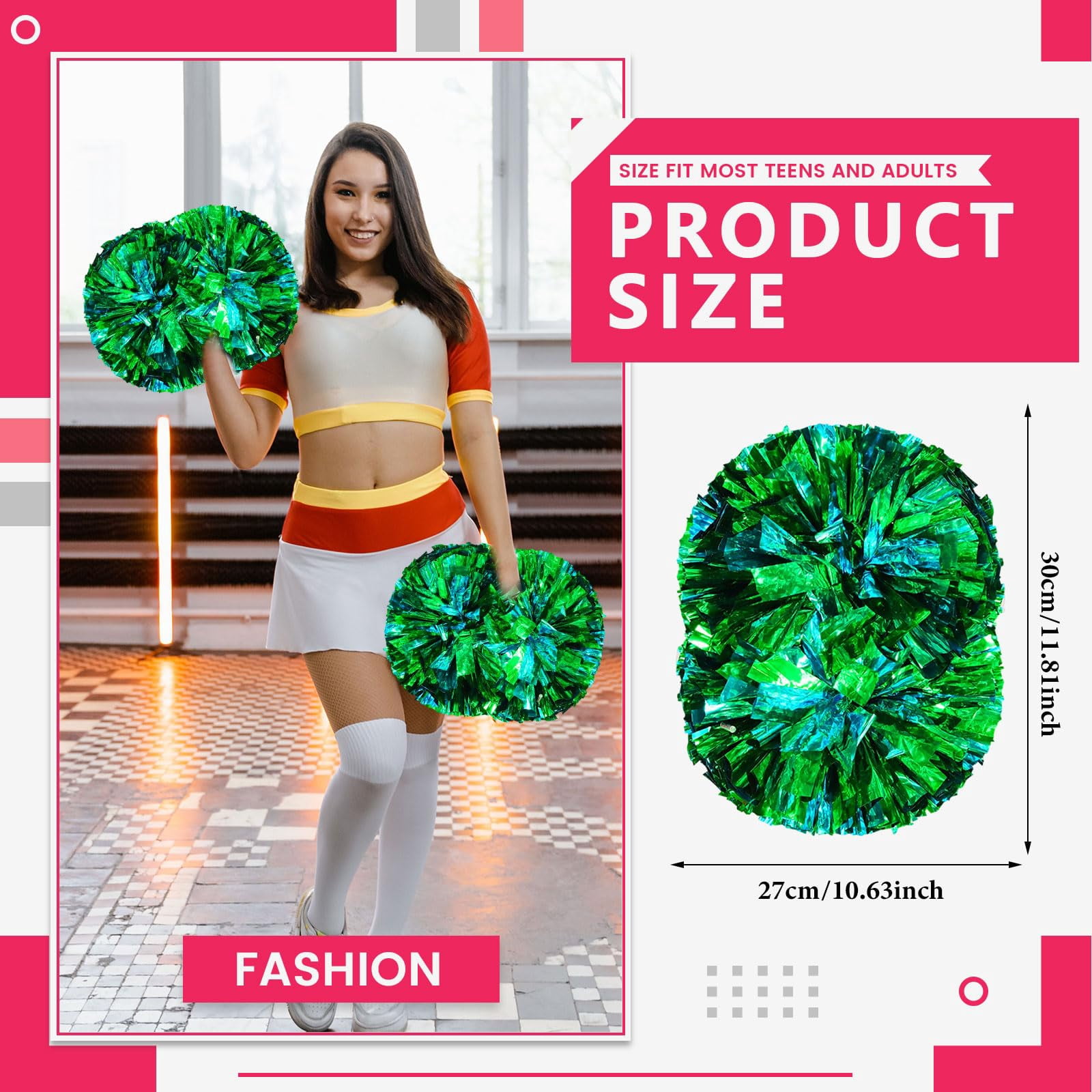 8 Pcs Cheerleading Pom Poms, Cheerleader Pompoms with Handle Style,Fit for Team Spirit Sports Dance Cheering