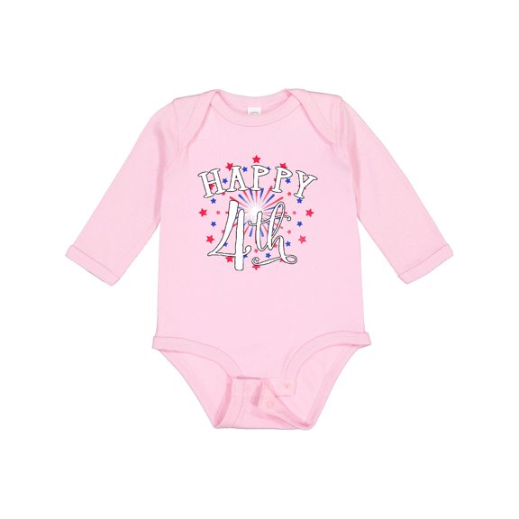 Inktastic Happy 4th- Fourth of July firework Boys or Girls Long Sleeve Baby Bodysuit
