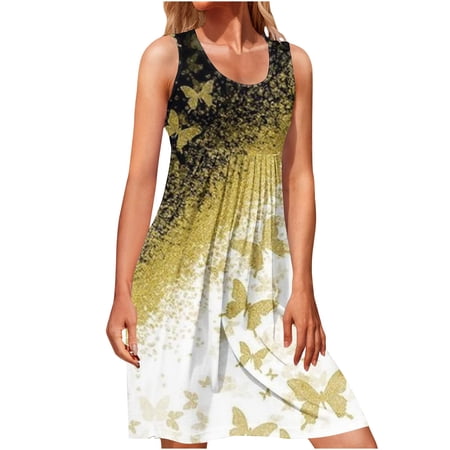 Guieoi Summer Dresses 2023 Fashion Women Sleeveless Rounk Neck Summer Comfy Printing Casual Loose Tank Dress Dresses for Women 2023 Lightning of Today Prime