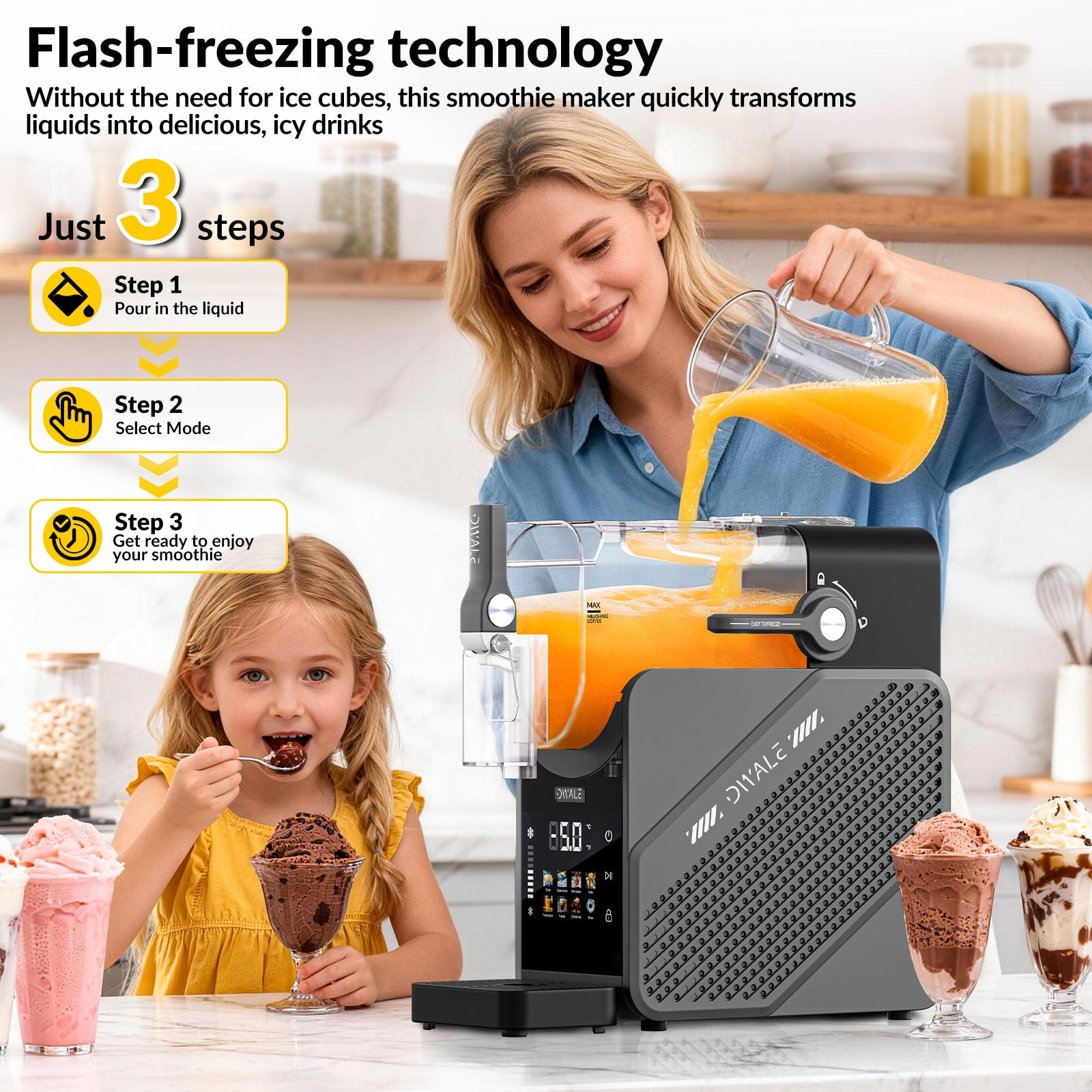 88oz Slushy Machine, 7-in-1 Slushy Machine for Home,Frozen Drink & Ice Cream Maker with LED Display,No Ice Needed,Auto Clean, Quiet-Color Screen Model