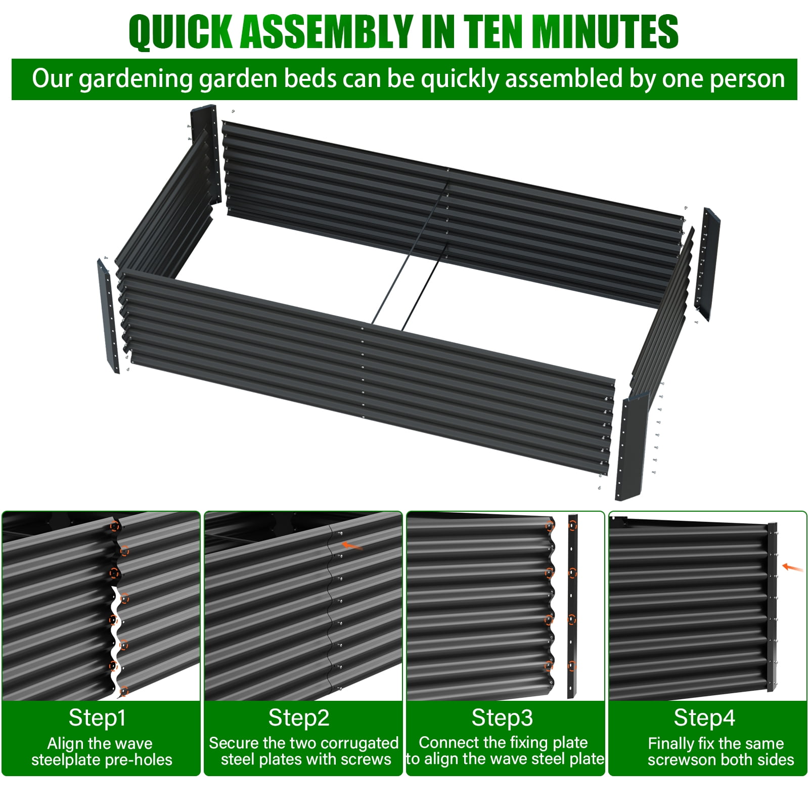 2PCS Raised Garden Bed, 8×4×1ft Large Outdoor Metal Planter Box,216 Gal Soil Capacity, Galvanized Raised Garden Bed Kit for Flower Plants, Fruits, Vegetable Herbs