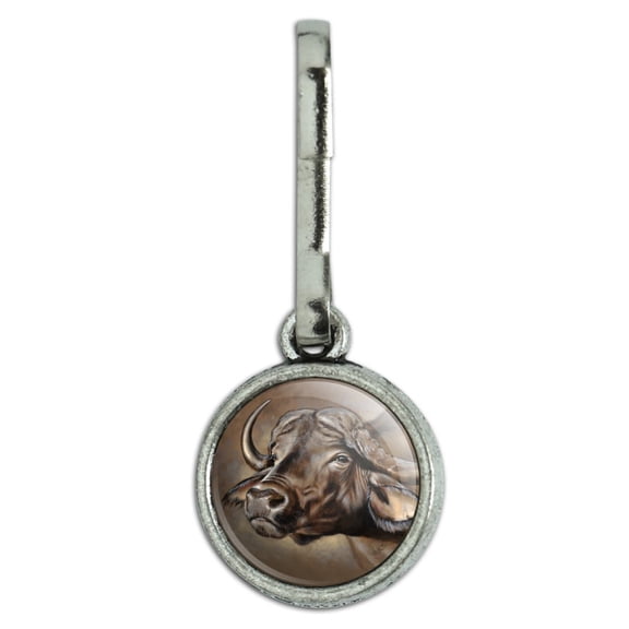Cape African Buffalo Antiqued Charm Clothes Purse Suitcase Backpack Zipper Pull Aid