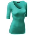 thumbnail image 1 of FashionOutfit Women's Basic Solid Arm Sleeve V Neck T-shirt Tops, 1 of 4