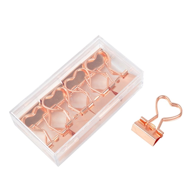 MasteelfCA 12Pcs Metal Binder Clips with Heart Shaped Handle Invoice Bill Clip Decorative Paper Clips Notes Letter Paper Clip for Office Home School(Rose Gold)