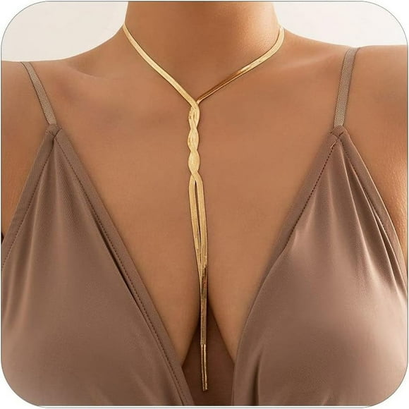 shiyou-Sliver Snake Chain Necklace for Women Gold Snake Chain Choker Necklace Mens Thin Chain Necklace (Gold)