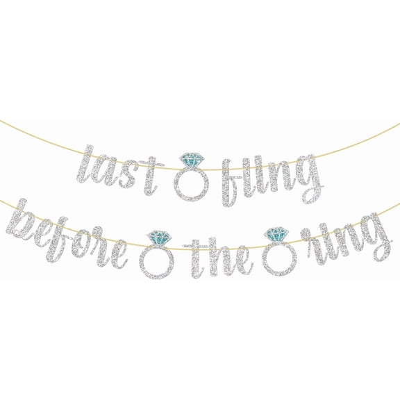 Last Fling Before the Ring Banner, Bride Shower Party Supplies, Engagement, Wedding Bachelorette Party Decorations Silver Glitter