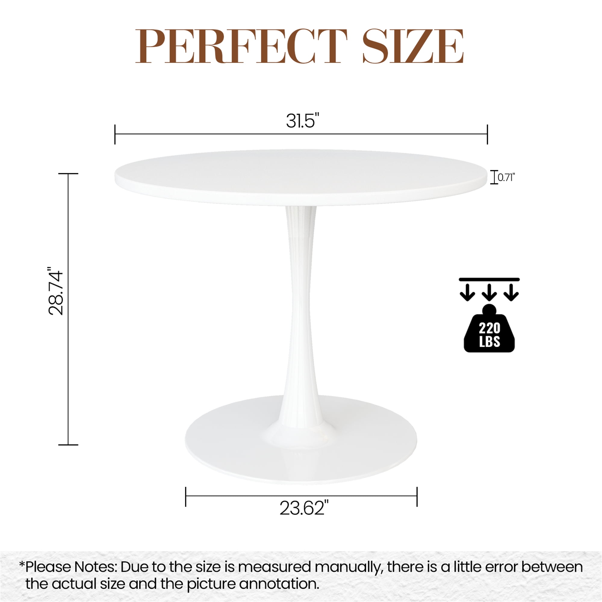 Cvortll Round Dining Table, 31.5 inch Tulip Table Pedestal Dining Table, Round Pedestal Table for Mid-Century End Table Coffee Office Living Room Table, White