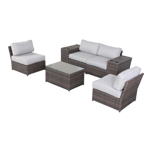 Living Source International Outdoor Loveseat with Table and Chairs in Brown/Gray