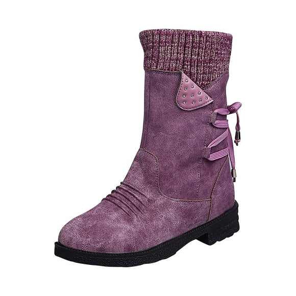 Jsaierl Womens Mid-calf Snow Boots Fashion Back Strap Elastic Round Toe Square Heel Slip-On Boots Winter Outdoor Warm Casual Shoes