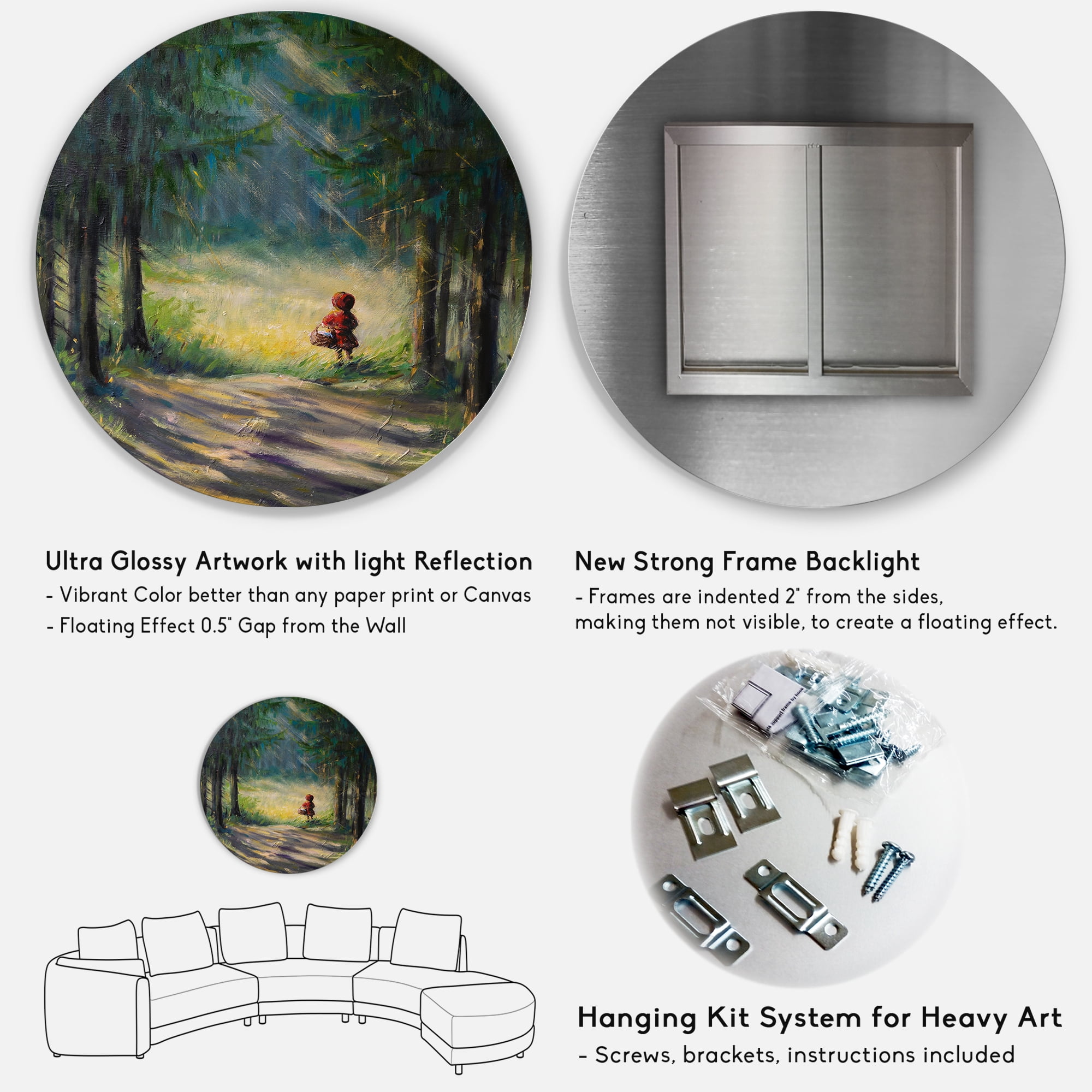 Designart 'Little Red Kid Riding Hood In The Woods' Traditional Circle Metal Wall Art 11x11 - Disc of 11