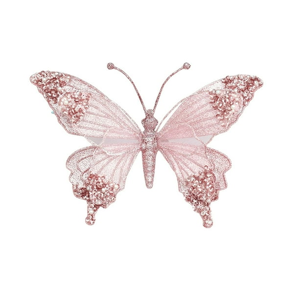 Clip-On Glitter Lace Butterfly Ornament - 9.6 Inch Large Sequined Monarch Butterfly for Xmas Tree, Wreath, Holiday & Festival Decoration