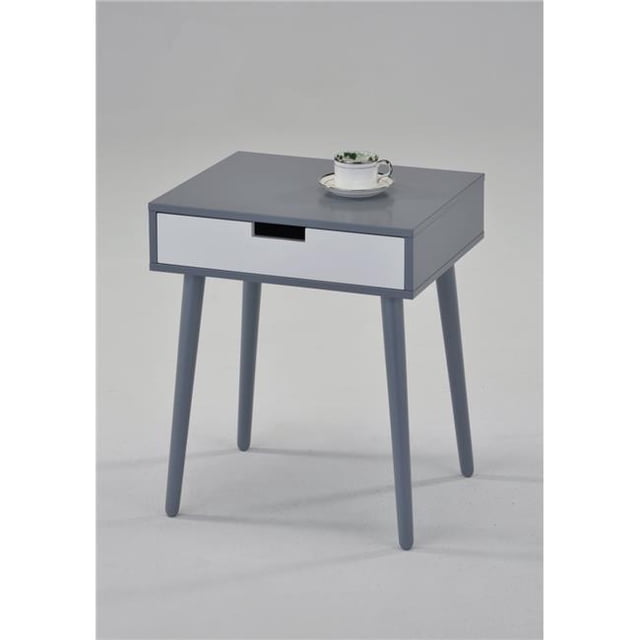 1377-E Table de Nuit - Gris & Blanc, 22 x 16 x 19 Po.