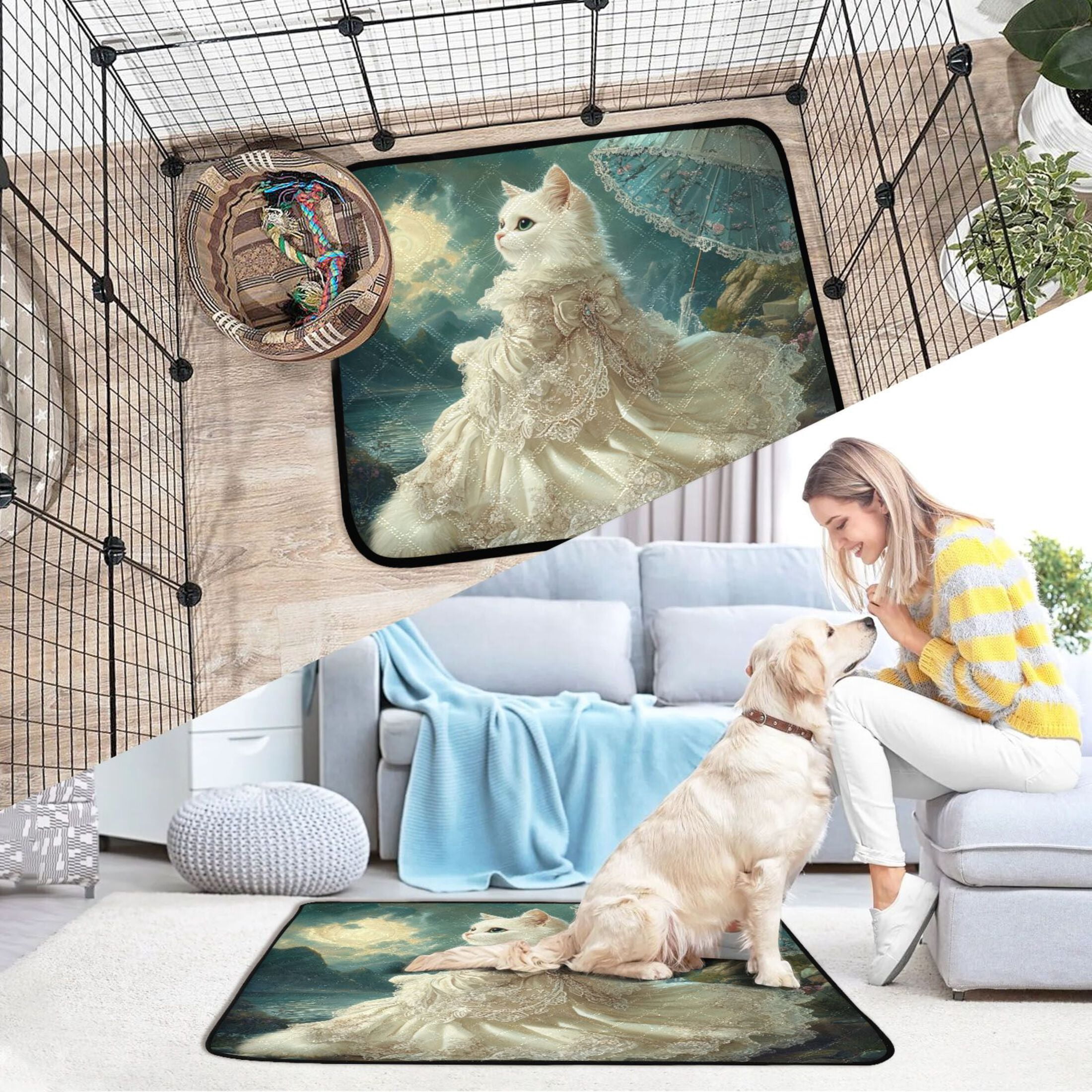 Qxltty Princess White Cat Cat litter Pads Pet Set of 3 Diaper Mats Center Anti-leakage Layer Absorbent Soft and Comfortable