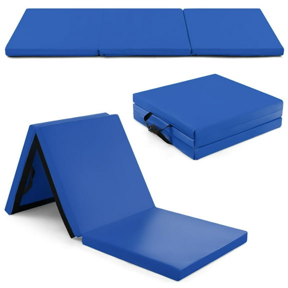Spaco 6 x 2 Tri-Fold Gym Mat with Handles and Removable Zippered Cover-Dark Blue, Folding Thick Exercise with Carrying Handles for MMA, Gymnastics, Stretching, Core Workouts